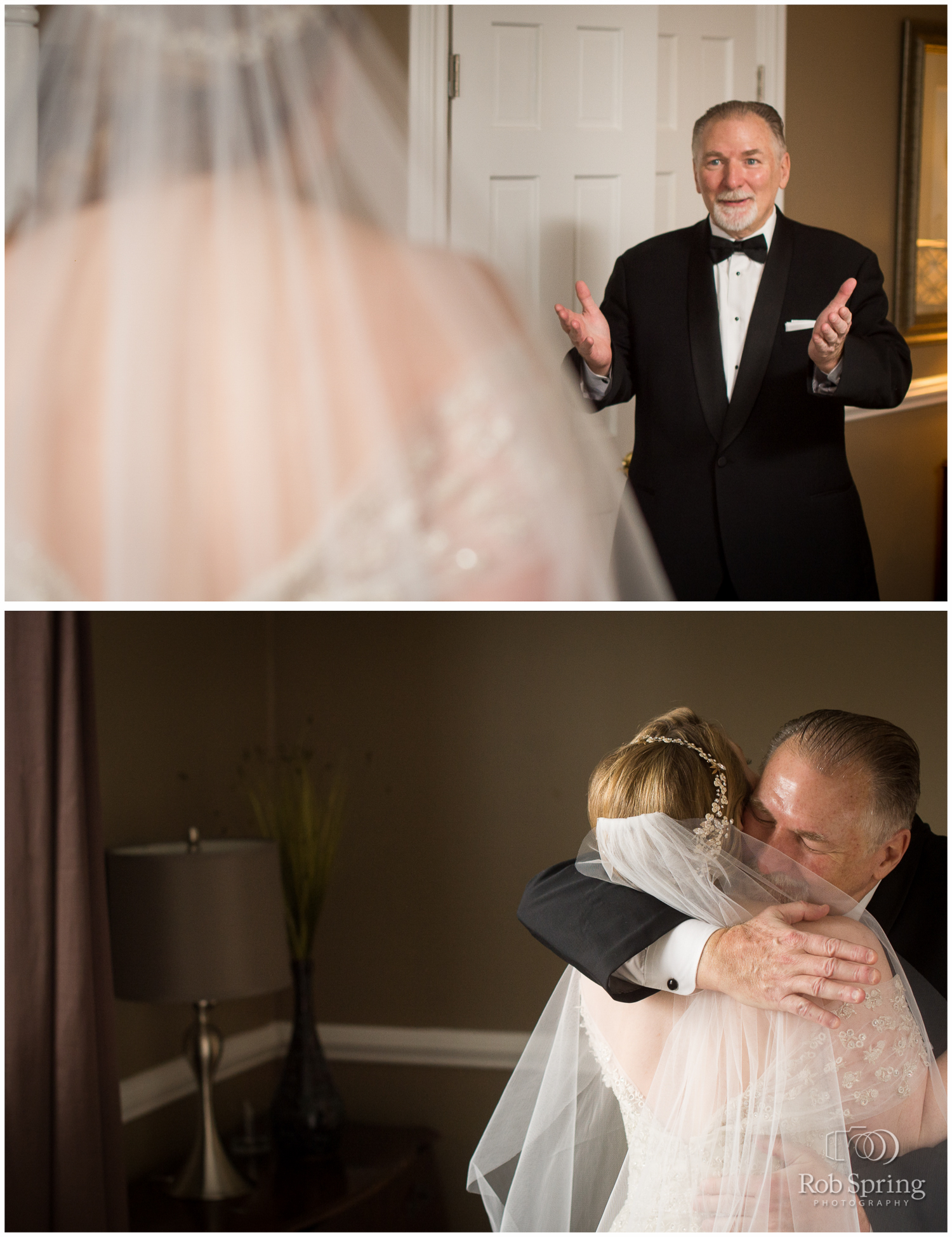Bride's first look with dad, father | Glen Sanders Mansion Wedding photographer