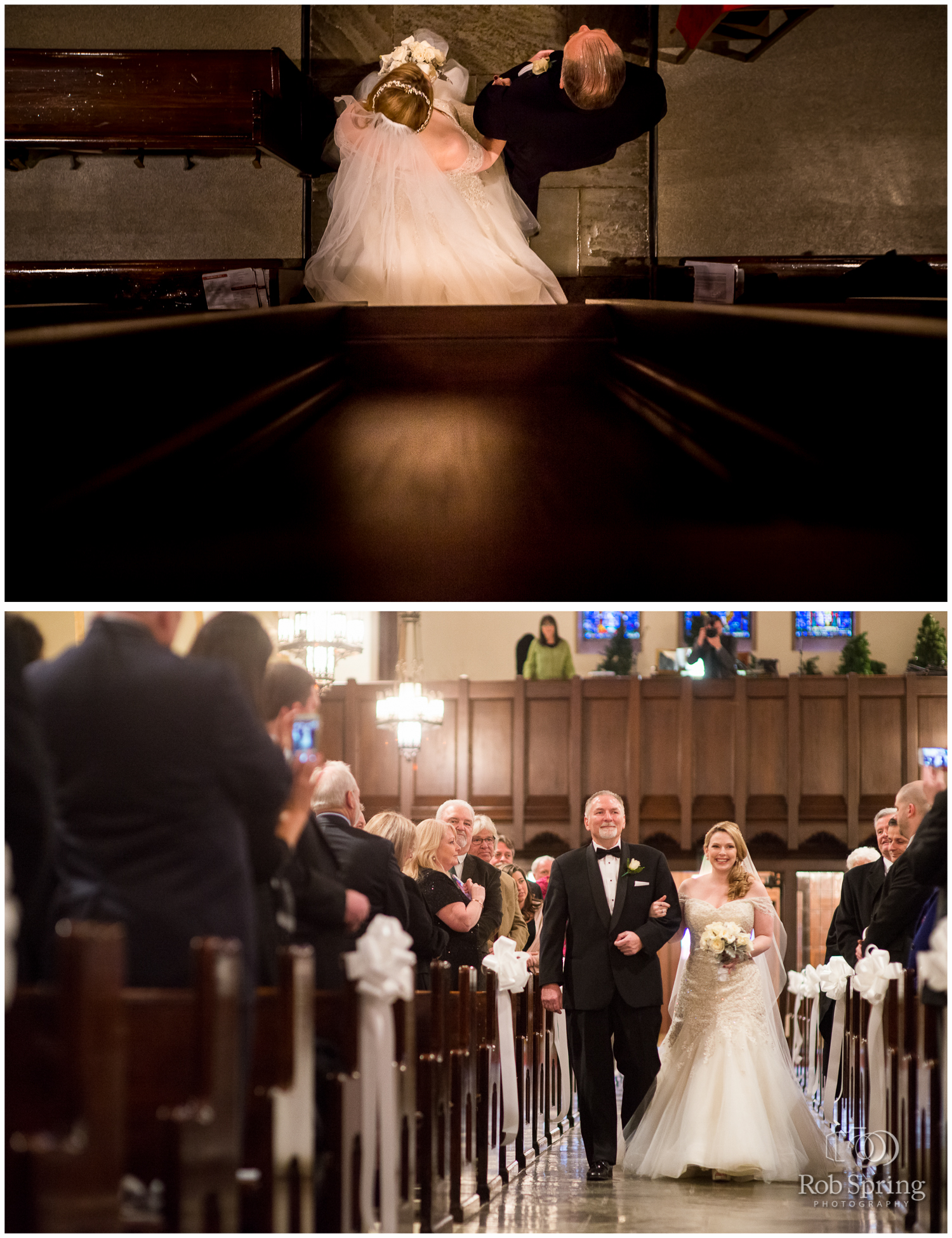 Bride walking down the aisle with dad at church | Glen Sanders Mansion Wedding photographer