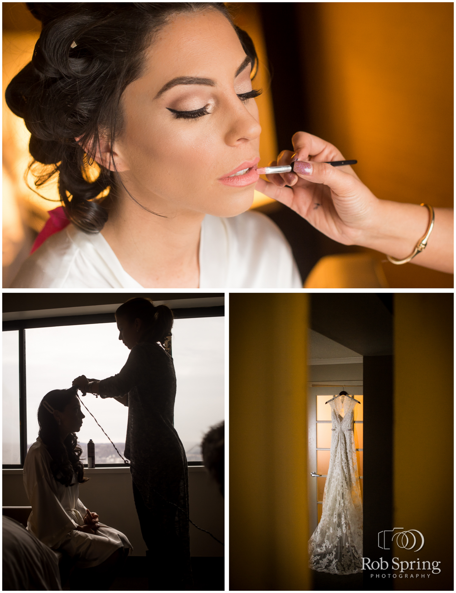 Bride getting makeup at Albany Hilton, bridal prep, Albany State Room Wedding 