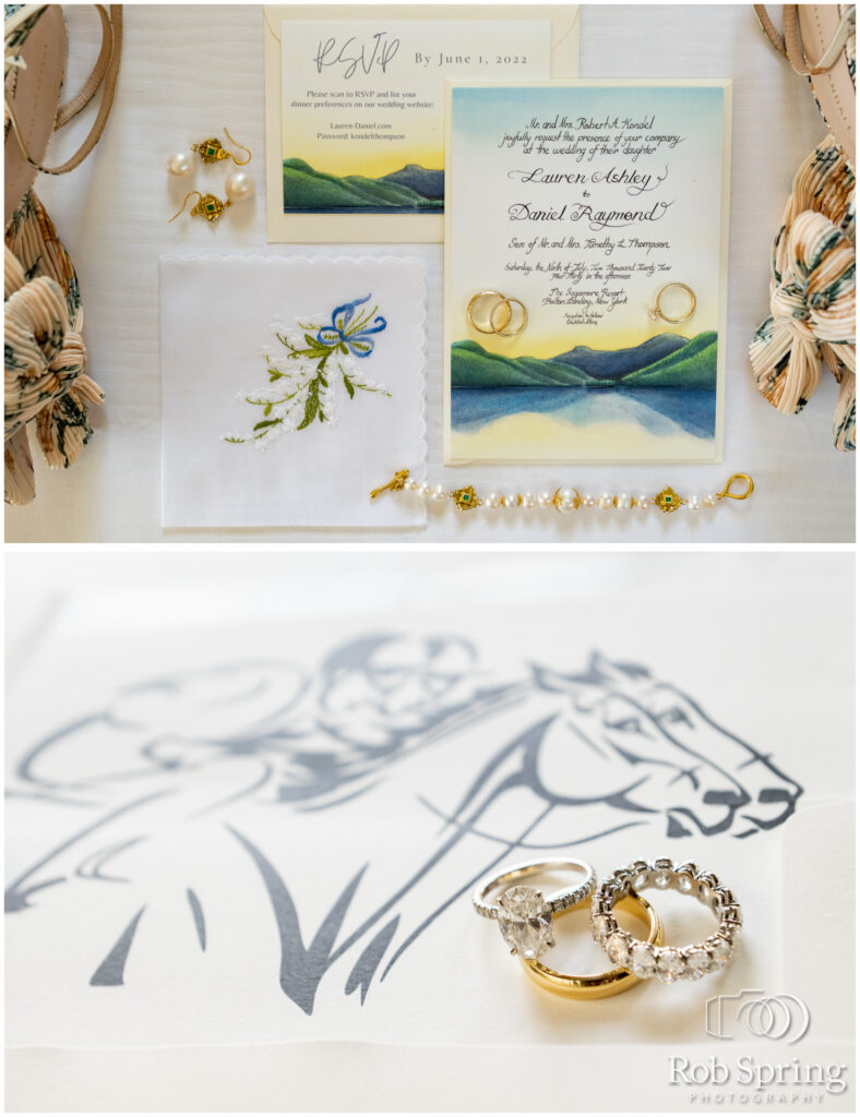 Flat lay on your wedding day, wedding day invitation, wedding details in the bridal suite, ring photo