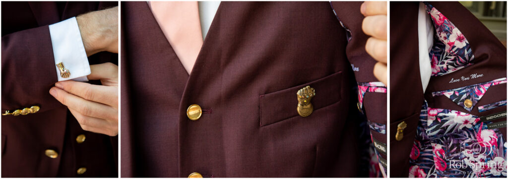 grooms personalized suit jacket, unique groom details
